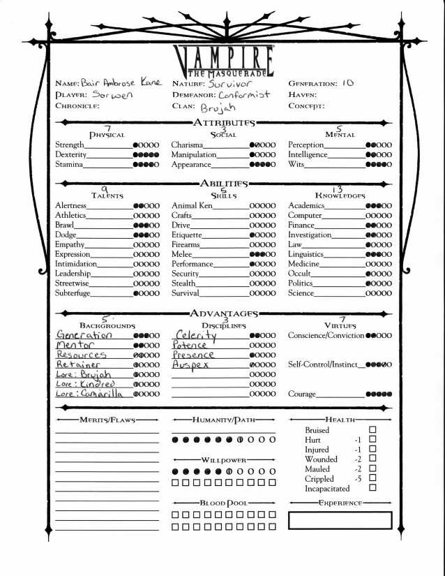 Vampire 2nd Ed Sabbat Character Sheet - MrGone's Character Sheets